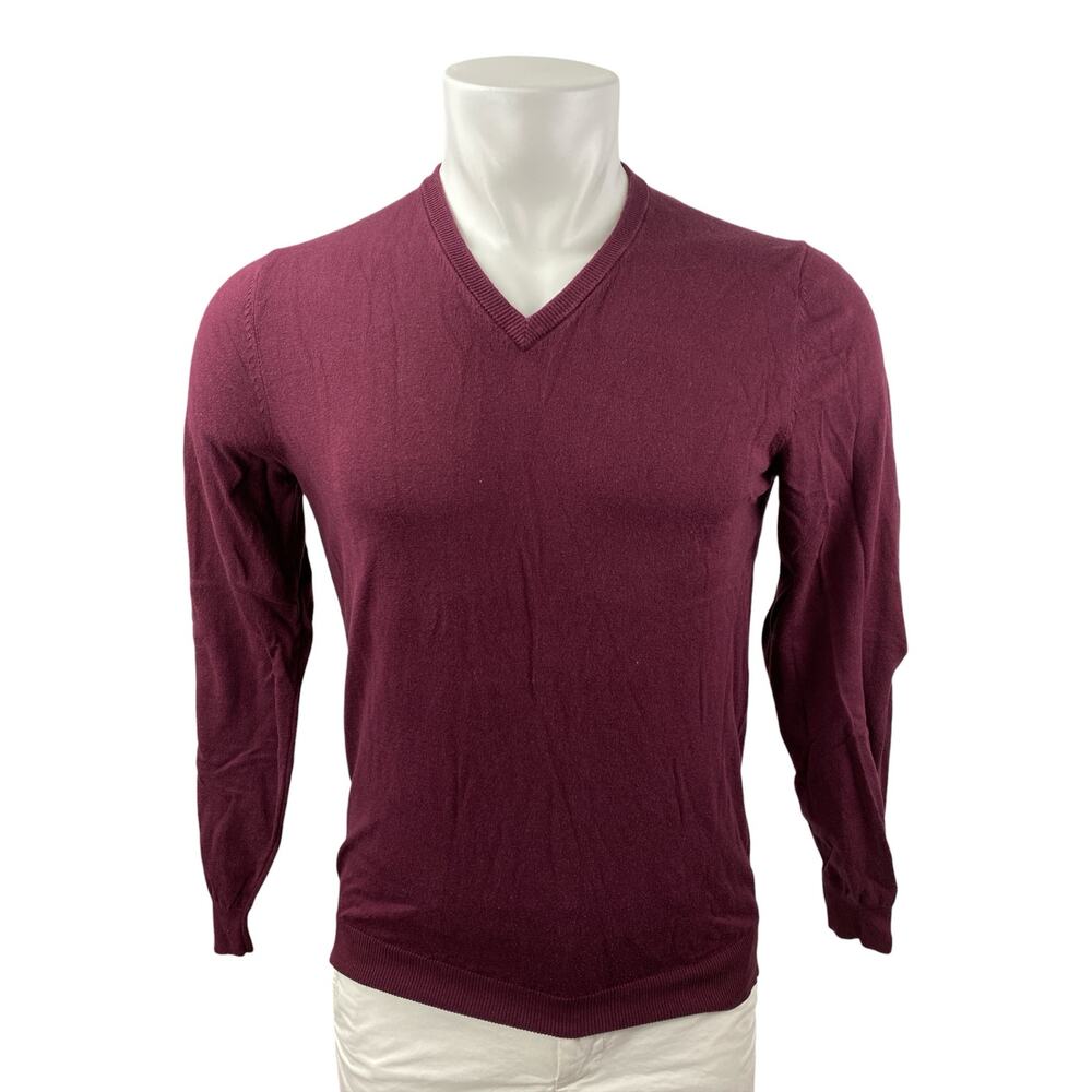 Massimo Dutti Men's Red Silk Elbow Pad V Neck Long Sleeve Sweater Top Size S